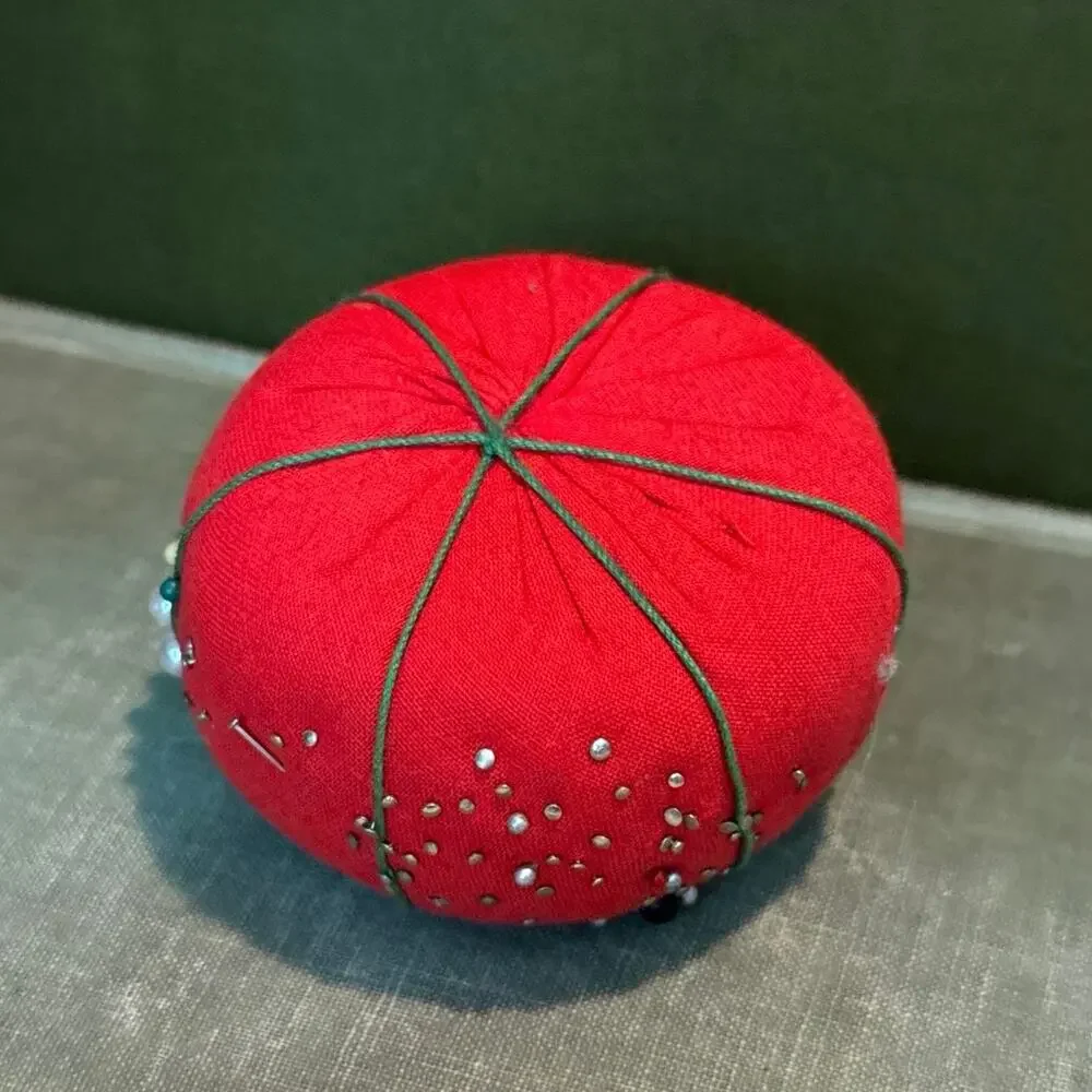 Vintage Tomato Pin Cushion • Fully Loaded • Estate Pins